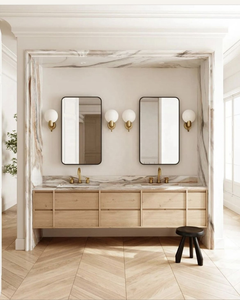 Meuble-lavabo <span class=keywords><strong>double</strong></span> mural contemporain en bois massif avec <span class=keywords><strong>vasque</strong></span> en marbre intégrée pour <span class=keywords><strong>salle</strong></span> <span class=keywords><strong>de</strong></span> <span class=keywords><strong>bain</strong></span> - Product Image 2