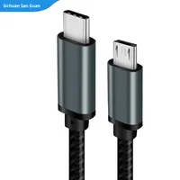 Cable de Datos Micro USB Tipo-C de 1m2m3m, Carga Rápida, Conexión OTG para Teléfonos Android, Computadoras, Cámaras - Aleación de Aluminio + Malla Gris