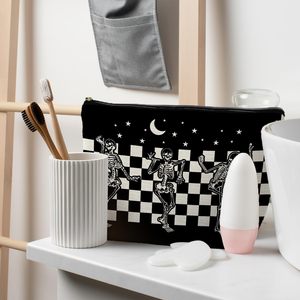 Venta al por mayor regalo de Halloween Spooky Gothic Girls bolsa de <span class=keywords><strong>maquillaje</strong></span> bolsa de almacenamiento de cosméticos bolsa con <span class=keywords><strong>esqueleto</strong></span> de baile gótico bolsa de cepillos de lino - Product Image 5