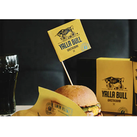 Drapeaux en bois pour cure-dents, vente en gros, logo personnalisé, écologiques, pour hamburgers, sandwichs, cupcakes, pour restaurant