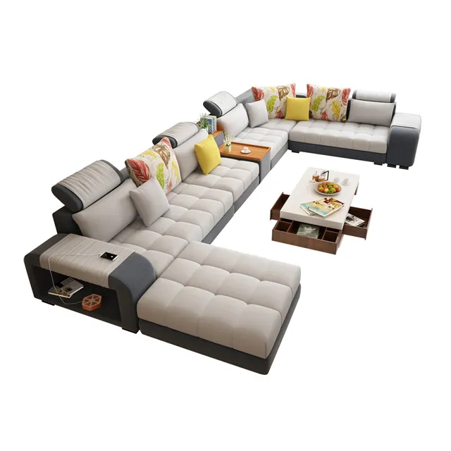 Desain Modern Terbaik kualitas tinggi bentuk U sudut bagian kain Sofa ruang tamu CEFS003