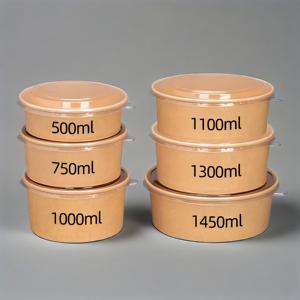 Envase de papel para llevar impreso personalizado, ensaladeras, cuenco redondo de papel Kraft desechable para envasado de alimentos - Product Image 2