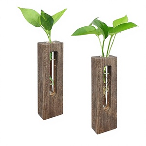 Retro Rustic Wedding Wall Hanging <b>Glass</b> Planters Flower Bud Vase Solid -Wood Test Tube Vase Desktop Plant <b>Terrarium</b> Propagation - Product Image 3