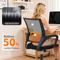 Fauteuil ergonomique moderne pour bureau à domicile et salon, pivotant en maille noire avec base métallique, hauteur réglable, mobilier informatique