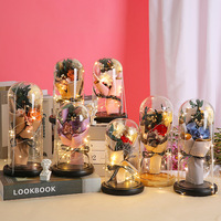 LanDuo LD065 Rose éternelle sous cloche en verre LED, ornement ange, fleur naturelle préservée faite à la main, 15x26cm, respectueux de l'environnement