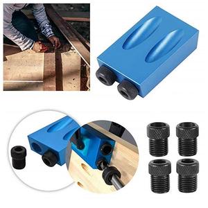 Blue Aluminum Alloy Woodworking Hole Positioner 15 Degree <b>Drilling</b> <b>Guide</b> For Carpentry Wood Board Splicing Tool - Product Image 5