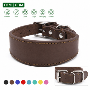 Leather Dog Collar Genuine Cowhide Wide Neck Design for Greyhound Whippet OEM Private Label Dog Collar Collars Leashes Harnesses