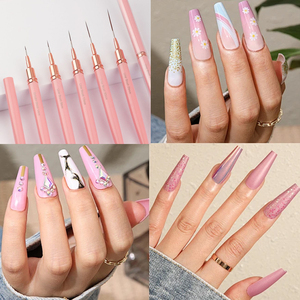 Juego completo de herramientas para decoración de uñas, set de 5 piezas con mango de metal rosa para salón <span class=keywords><strong>profesional</strong></span>, delineador de uñas fino, pincel para Detalles - Product Image 4