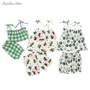 High Quality Top Sale 100% Cotton Knitted New Design Beautiful Pattern summer sleeveless Suit Set Gallus Baby Girls Clothes