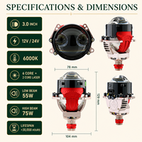 Vente Directe – Projecteur de Phare Bi-LED Laser à Double Optique de 3 Pouces, 6000K, 12V/24V, Faisceau Haut et Bas, Lentille de Rétrofit Automobile