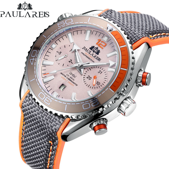 PAULAREIS Fashion 22mm Rubber Strap Watch for Men Waterproof Chronograph Luminous Automatic Mechanical Watches Man Relojes