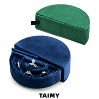 Großhandel Samt-Schmuckbox Halbkreisförmige Ringaufbewahrungsbox mit Individuellem Logo Tragbare Reise-Hochzeits-Verlobungsring Geschenkverpackung