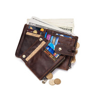 Dompet Kulit Asli Anti RFID Mewah Kasual Mini Kecil Vintage Pria Slim Wallet Dengan Resleting