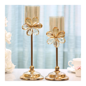 LK20190906-48 <strong>Brass</strong> Color Lotus Design Crystal Candle Holder <strong>Candlestick</strong> for Wedding Decoration - Product Image 5