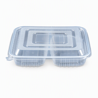 Boîte à repas jetable transparente à 3 compartiments en PP pour la livraison de repas