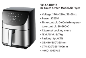 YUNCHA Smart Modern Touch Screen Digital Control Electric Oil-Free <b>Air</b> <b>Fryer</b> 8L Square Single Basket PTFE Non-Stick 1700W Energy - Product Image 1