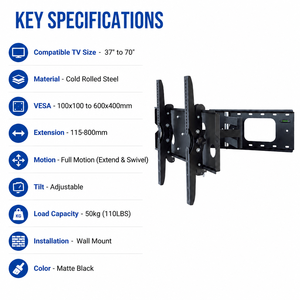 Supporto da Parete per <span class=keywords><strong>TV</strong></span> in Acciaio Legato con <span class=keywords><strong>Braccio</strong></span> <span class=keywords><strong>Lungo</strong></span> 115-800mm, VESA 600x400mm, Movimento Completo, per <span class=keywords><strong>TV</strong></span> 42-90 Pollici, <span class=keywords><strong>Braccio</strong></span> Articolato - Product Image 4