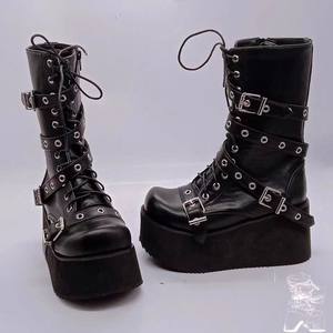 <span class=keywords><strong>Botas</strong></span> con hebilla <span class=keywords><strong>de</strong></span> cinturón Punk para <span class=keywords><strong>mujer</strong></span>, botines Con parte inferior gruesa lateral, Comercio Exterior, talla grande - Product Image 4