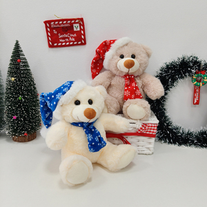 22CM weicher Weihnachts plüsch bär mit Schal mütze Weihnachts feier dekoration für Kinder Benutzer definierte Weihnachtsgeschenk-Plüschtiere - Product Image 5
