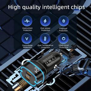 Cargador de coche USB-C de 2 puertos y 75W con carga rápida QC3.0 y PD 30W, tipo C, para iPhone y Samsung PD45W - Product Image 6