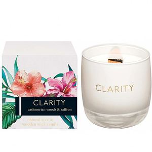 Bougie parfumée Clarity Cashmerian Woods au safran, cire naturelle, mèche en bois, pot en verre - Product Image 1
