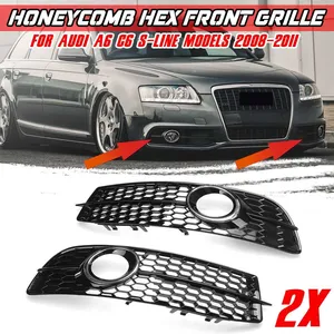 2x Car Front Bumper Fog <b>Light</b> Lamp Grille Grill Cover HONEYCOMB <b>HEX</b> for Audi A6 C6 S-Line 2008-2011 4F0807681Q01C 4F0807681Q02C - Product Image 1