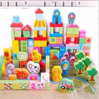 Ensemble de 100 blocs de construction en bois DIY Scène de rue, jouets éducatifs Montessori à empiler pour l'apprentissage précoce des enfants garçons et filles