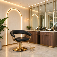 Fauteuil de Barbier de Luxe en Cuir PU Marron avec Pompe Hydraulique, Hauteur Réglable, Inclinable, Portable, Design Contemporain pour Salon Commercial