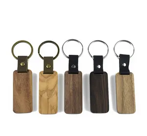 solid wood with leather souvenir keychain