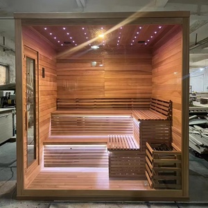 Canadese importato 4 persone cedro rosso caldo <span class=keywords><strong>palestra</strong></span> <span class=keywords><strong>Sauna</strong></span> con stufa elettrica 9KW vapore secco cicuta legno massiccio di pino senza portico - Product Image 1