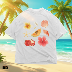 T-shirt Grafica Oversize Y2K Streetwear con Collage Tropicale Fiori Conchiglie Frutta Estetica Estiva Unisex Retrò - Product Image 3