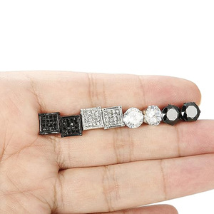 316L Stainless Steel Square <b>Stud</b> <b>Earrings</b> with Multiple Embedded Zircon Stones Designed for Men - Product Image 4