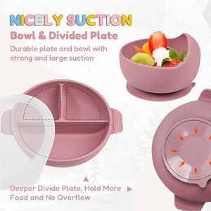 Vaisselle pour bébé, assiette à ventouse en silicone de qualité alimentaire, écologique, sans BPA, et ensemble de 6 pièces pour l'alimentation des tout-petits - Product Image 2