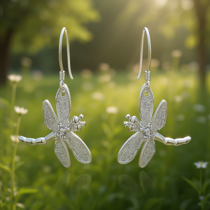 Pendientes colgantes de libélula de plata tibetana para mujer, joyería romántica para fiesta, aleación con forma de insecto, piedra de circón, chapado en plata - Product Image 2