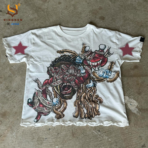 เสื้อยืดคอกลมทรงหลวมพิมพ์ลายสกรีนทรงบ็อกซี่แบบครอปสำหรับผู้ชาย ตัดเย็บพิเศษ ผ้าคอตตอน 100% เนื้อหนา ทรงไหล่ตก - Product Image 3