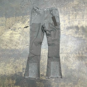 Custom High Quality Streetwear Colorblock Wide Leg Denim Flared Sweat <b>Pants</b> Men - Product Image 5