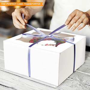 Boîtes à gâteaux carrées en carton blanc gaufré, jetables, recyclables, 10 <span class=keywords><strong>x</strong></span> 10 <span class=keywords><strong>x</strong></span> 5 pouces, avec fenêtre et logo personnalisé, conformes aux normes alimentaires - Product Image 4