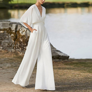 <span class=keywords><strong>Tuta</strong></span> da donna con scollo a V modesta e collo arruffato <span class=keywords><strong>tuta</strong></span> <span class=keywords><strong>corta</strong></span> estiva formale-tessuto impermeabile e tinta unita in seta - Product Image 6