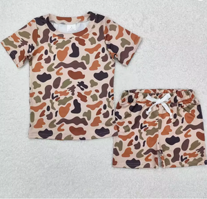 ชุดลำลองสำหรับเด็กผู้ชายวัยหัดเดิน 2 ชิ้น เสื้อยืดพิมพ์ลายเป็ดและกางเกงขาสั้นสีน้ำตาลล้วน - Product Image 2