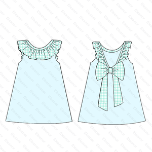 Nuovo modello pin striped ruffle neck cotton knit toddler girls t-shirt bow summer senza maniche t-shirt per bambini - Product Image 5