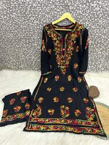 Black Summer <b>Chikankari</b> Rayon Plazo set hand embroidered work on Kurti India wholesale manufacturer kurtis women in india - Product Image 3