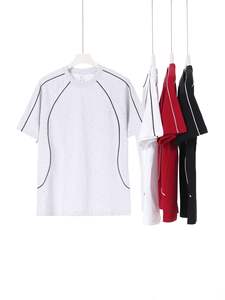 Maglietta estiva mezza manica Raglan da uomo stile americano High Street 250g in cotone a contrasto con linee di colore tinta unita Casual - Product Image 2