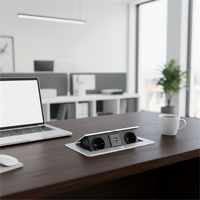 Enchufe de Mesa Oculto con Amortiguación, Clasificación IP44, Aleación de Zinc, 2 Tomas de Corriente EU/USB, Puertos de Carga USB