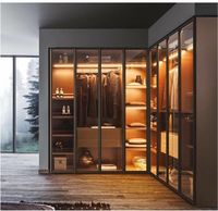 Armoire de rangement personnalisée en bois massif avec portes en verre trempé