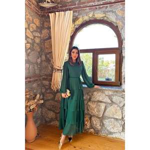 Robes de soirée en mousseline de soie à étages émeraude en gros, robes de bal en forme de A, décorations florales au crochet, empire XS XL, longueur au sol - Product Image 6