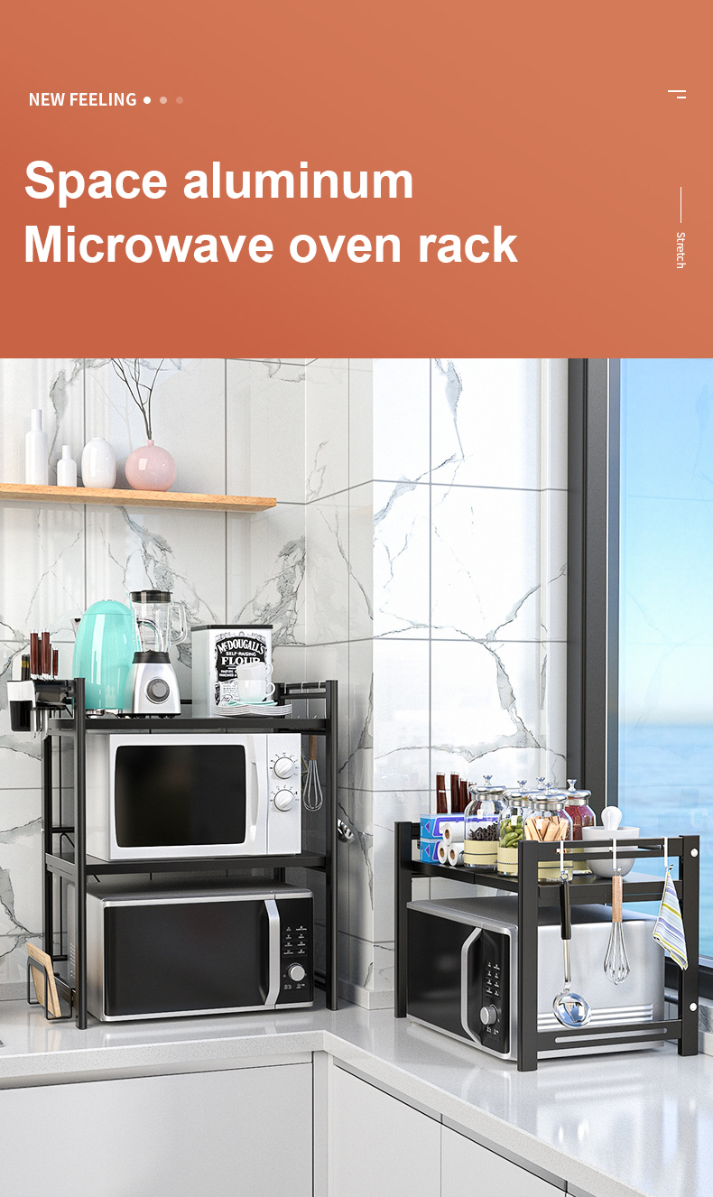 Magnetron ovenrek, ruimte aluminium muur opknoping dubbele lagen opknoping magnetron oven rek standaard keuken opslag plank organizer 55x 38,5x25cm