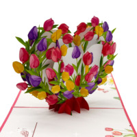 Kartu Pop 3D Hati Tulip Buatan Tangan Hadiah Kerajinan Kertas Vietnam Hanoi Hari Ibu Hari Valentine Gaya Anime Kustom