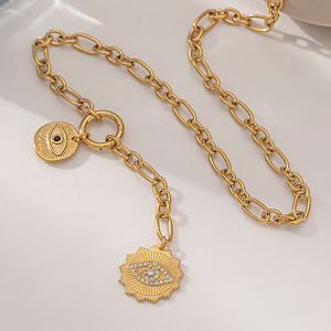 Conjunto de Collares de Verano con Baño de Oro de 18k, Circonita, Corazón, Estrella del Norte, Cadena O, Borla, Collar con Colgante de Acero Inoxidable - Product Image 5