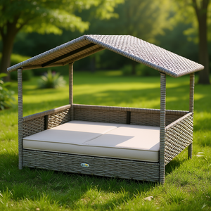 Maison pour chien en osier PawHut, style moderne rectangulaire, coussin résistant à l'eau, pour grandes races, mobilier pour animaux de compagnie - Product Image 2