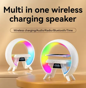 Fasion Mini Portable Audio Loudspeaker Speaker with Wireless Charger <b>LED</b> RGB Lamp Alarm <b>Clock</b> for Mobile Phone Indoor Outdoor - Product Image 3